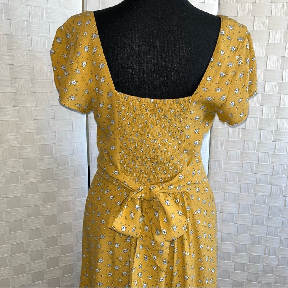Abercrombie And Fitch Womens Yellow Floral Tie Back Dress Size Small Ditsy Flowy - Picture 6 of 13